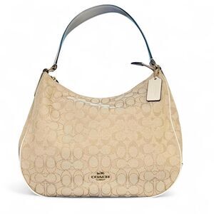 Authentic Coach F29959 Zip Shoulder Bag in Signature Jacquard Hobo Bag Cream Y2K